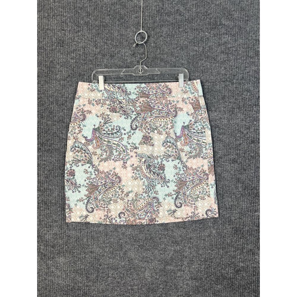 Talbots Skirt Womens 14 Petite Paisley Pastel Pockets Mini A Line Stretch Office